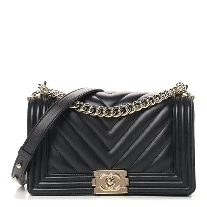 Chanel Lambskin Chevron Quilted Medium Boy Flap Black 1 of 16