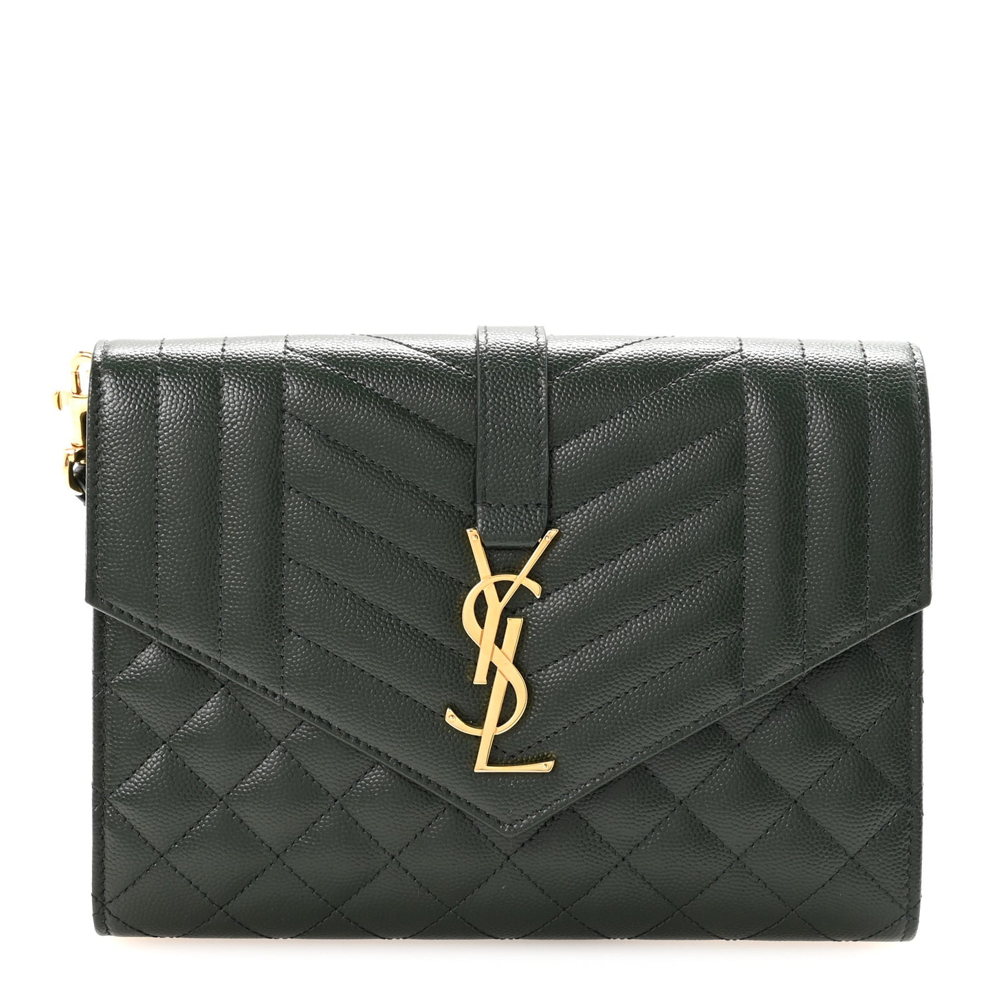 Grain De Poudre Textured Mixed Matelasse Triquilt Monogram Clutch Dark Green