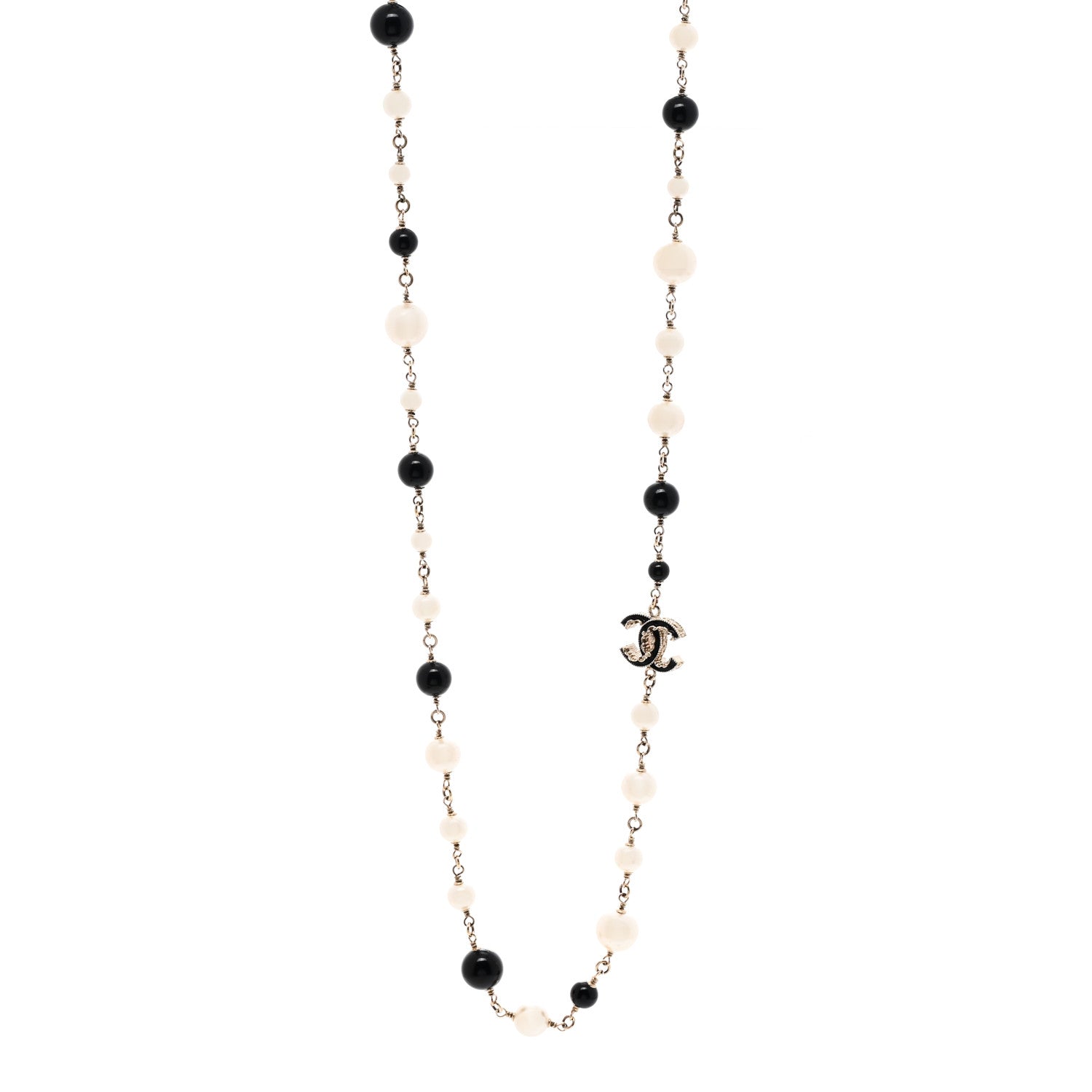 Chanel Pearl Beaded Crystal CC Long Necklace Gold Black White 1 of 5
