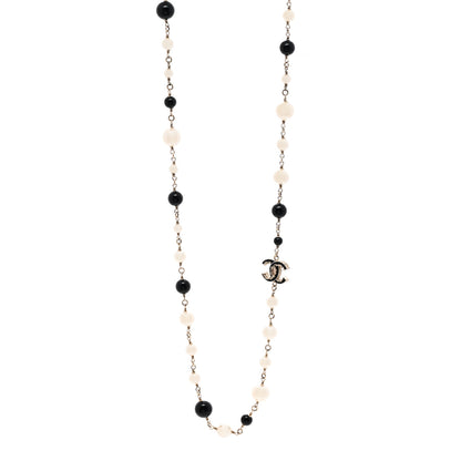 Chanel Pearl Beaded Crystal CC Long Necklace Gold Black White 1 of 5