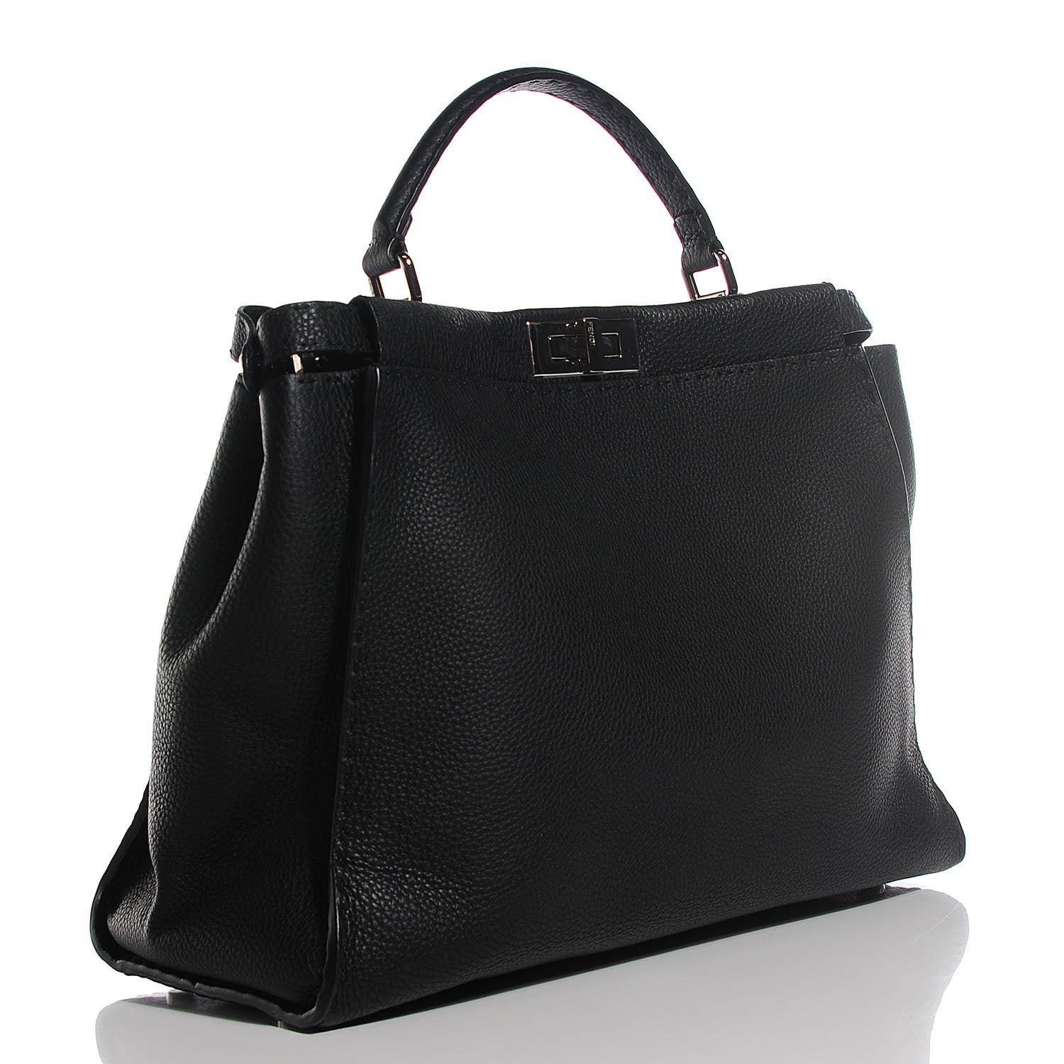 Fendi Cuoio Romano Selleria Bi-Color Large Peekaboo Iconic Satchel Black Mou 13 of 20