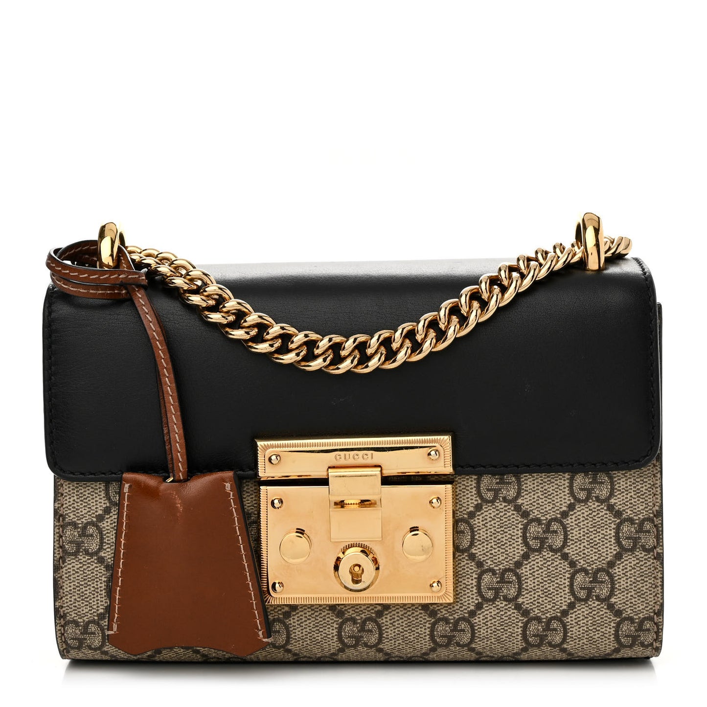 GG Supreme Monogram Calfskin Small Padlock Shoulder Bag Beige Black Cuir