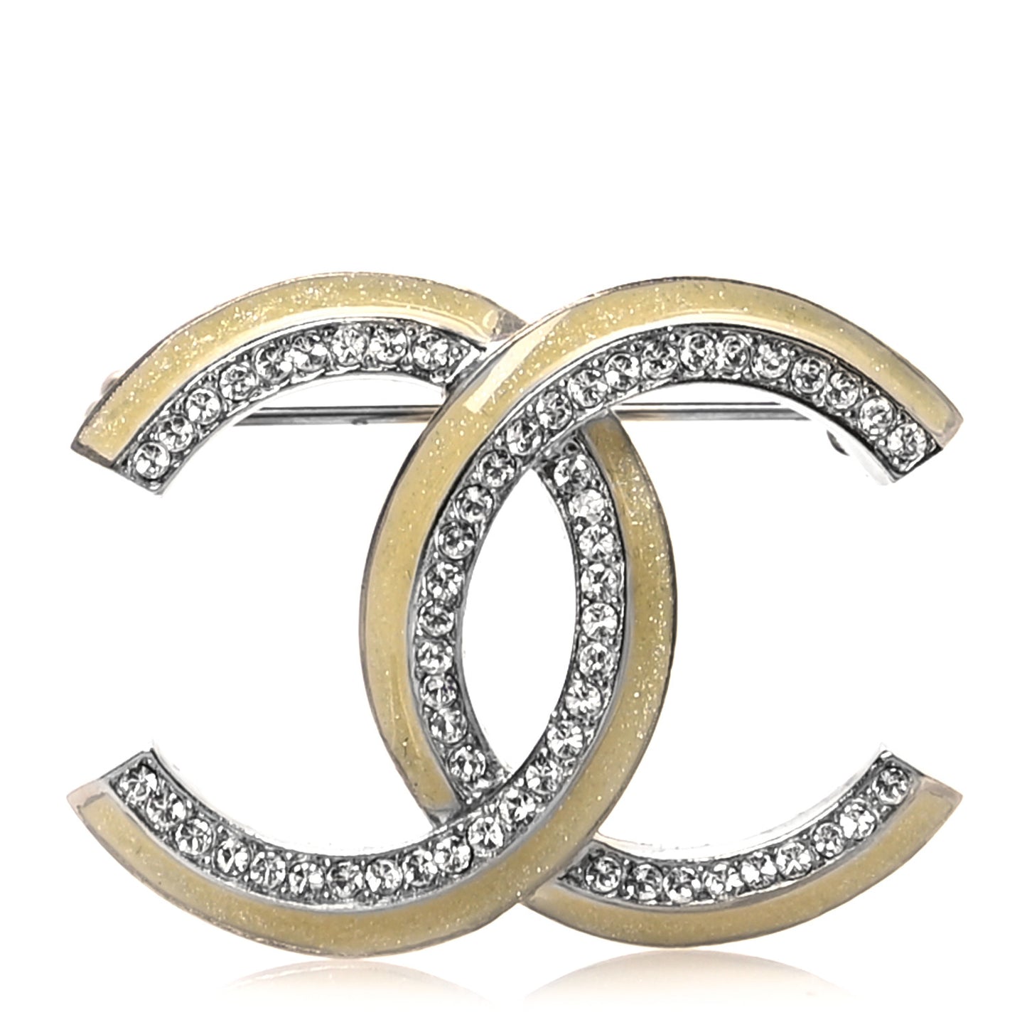 Resin Crystal CC Brooch Silver Yellow