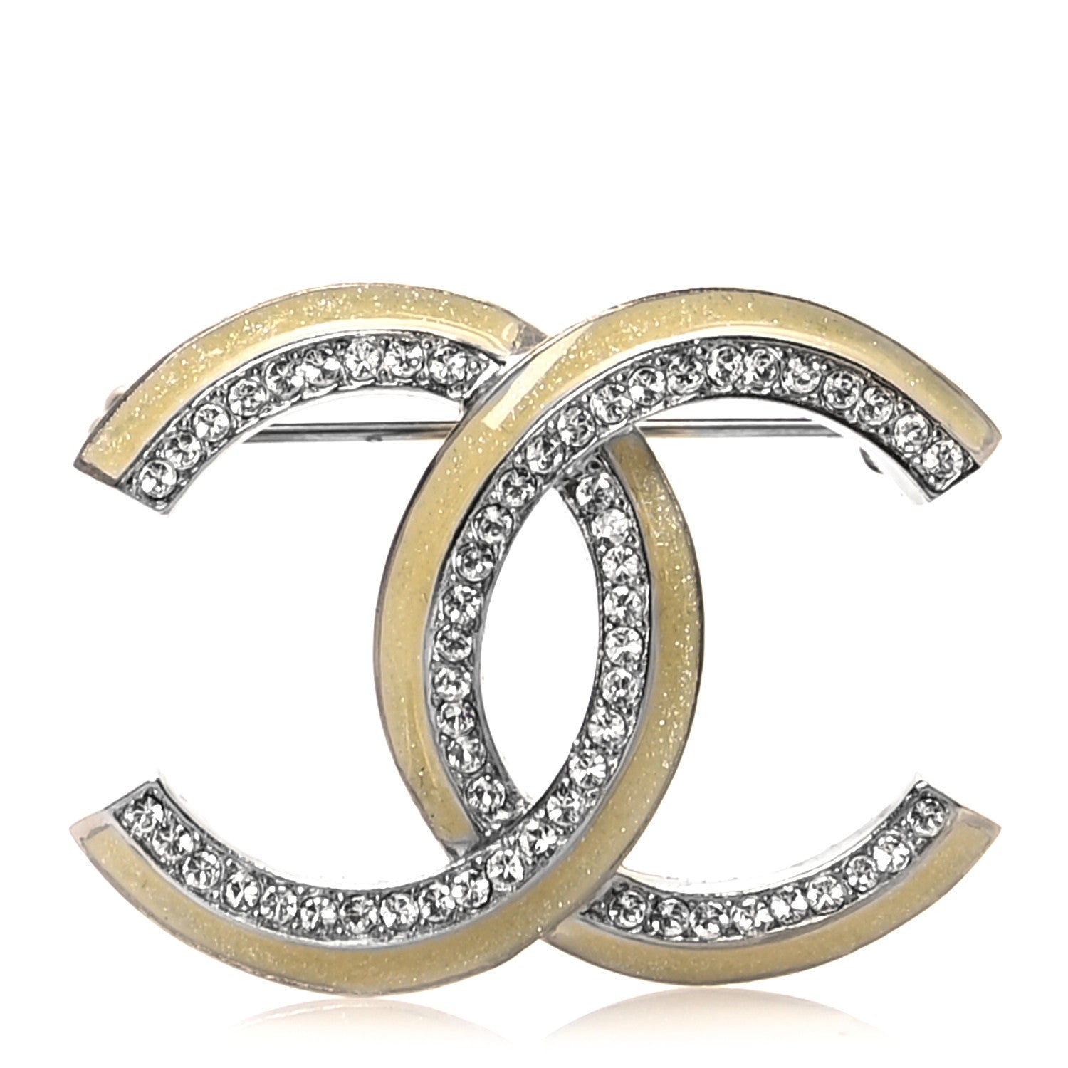 Chanel Resin Crystal CC Brooch Silver Yellow 1 of 4