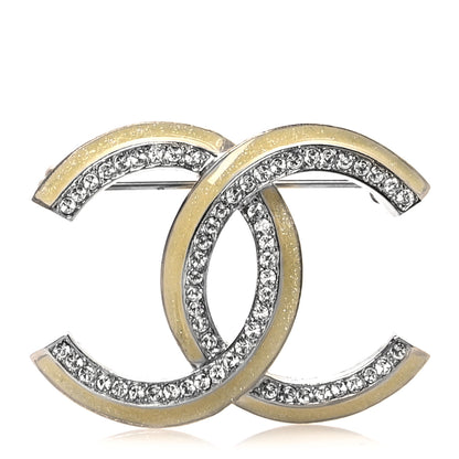 Chanel Resin Crystal CC Brooch Silver Yellow 1 of 4