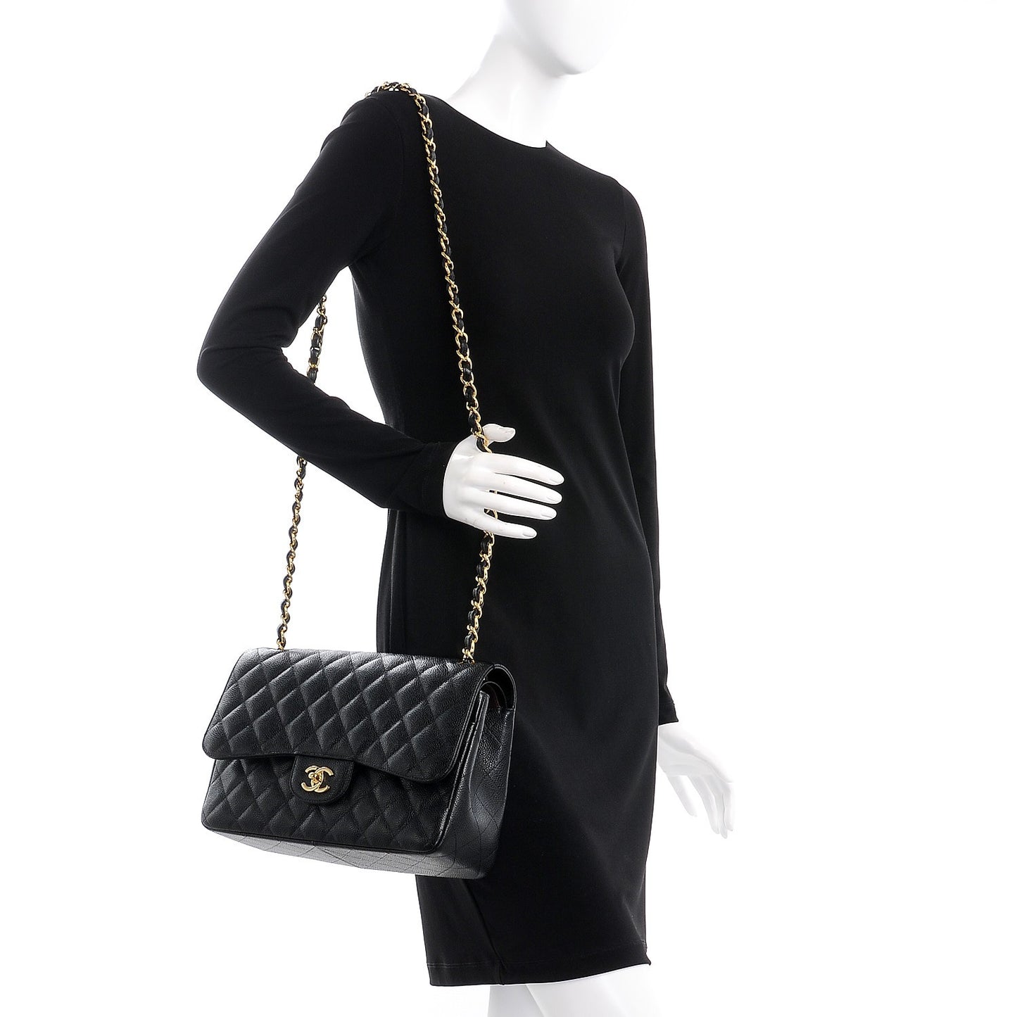Caviar Quilted Jumbo Double Flap Black