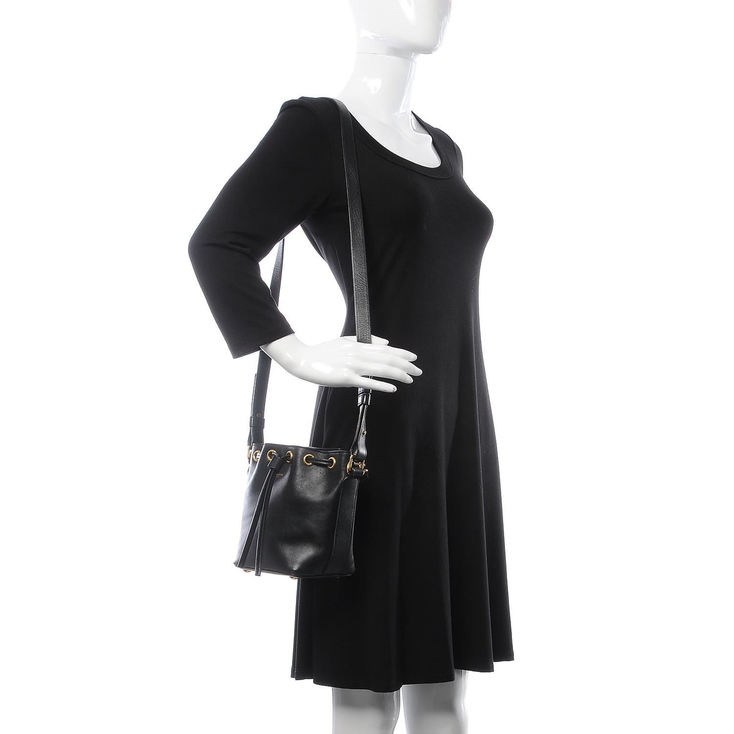 Calfskin Small Emmanuelle Bucket Bag Black
