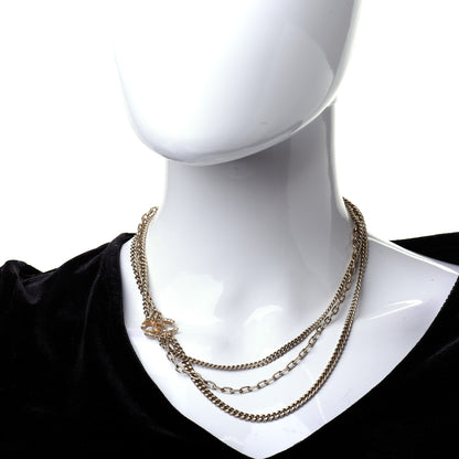 Chanel Baguette Crystal Gripoix Poured Glass CC Multi Strand Chain Necklace Light Gold 2 of 5