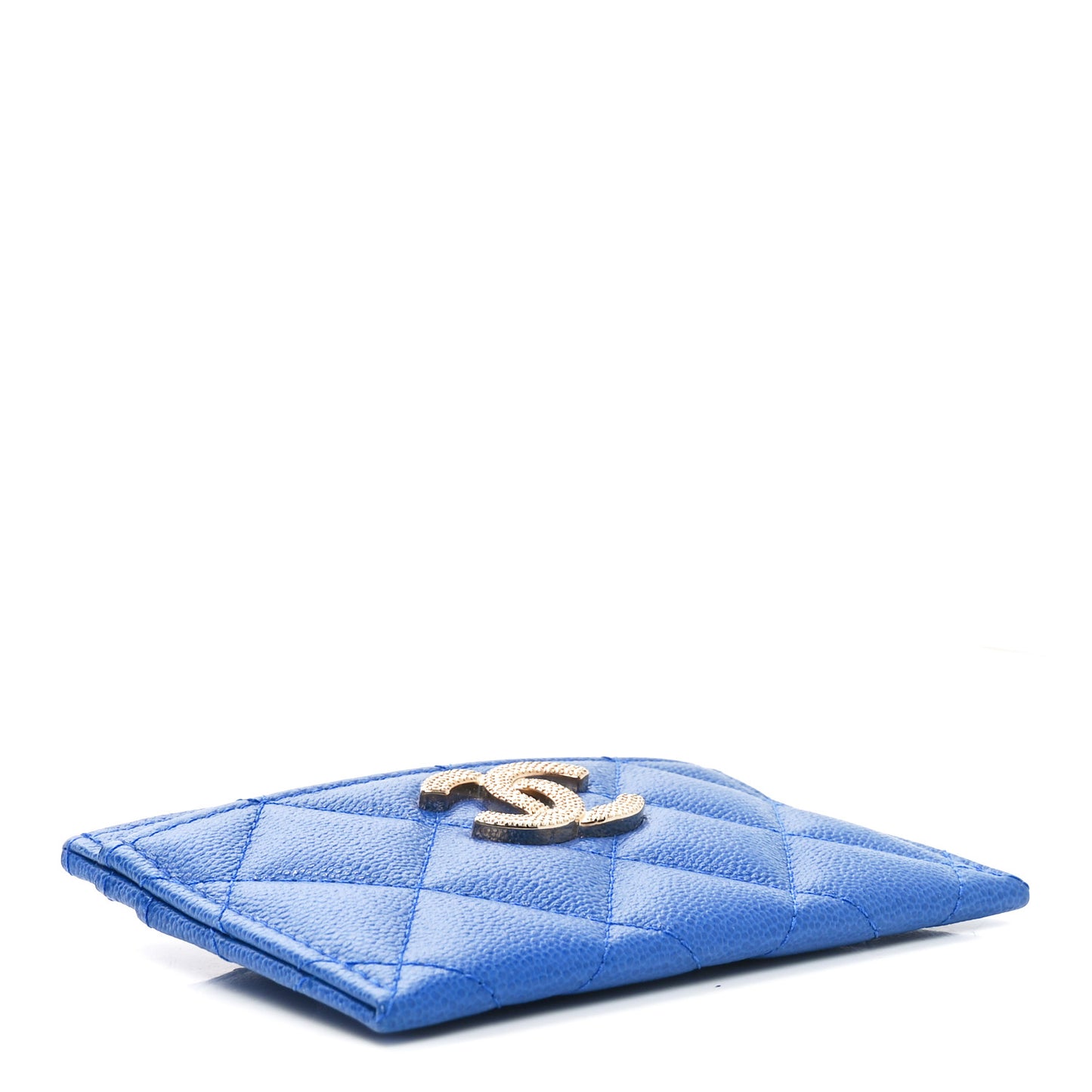 Caviar Quilted Studded CC Card Holder Dark Blue
