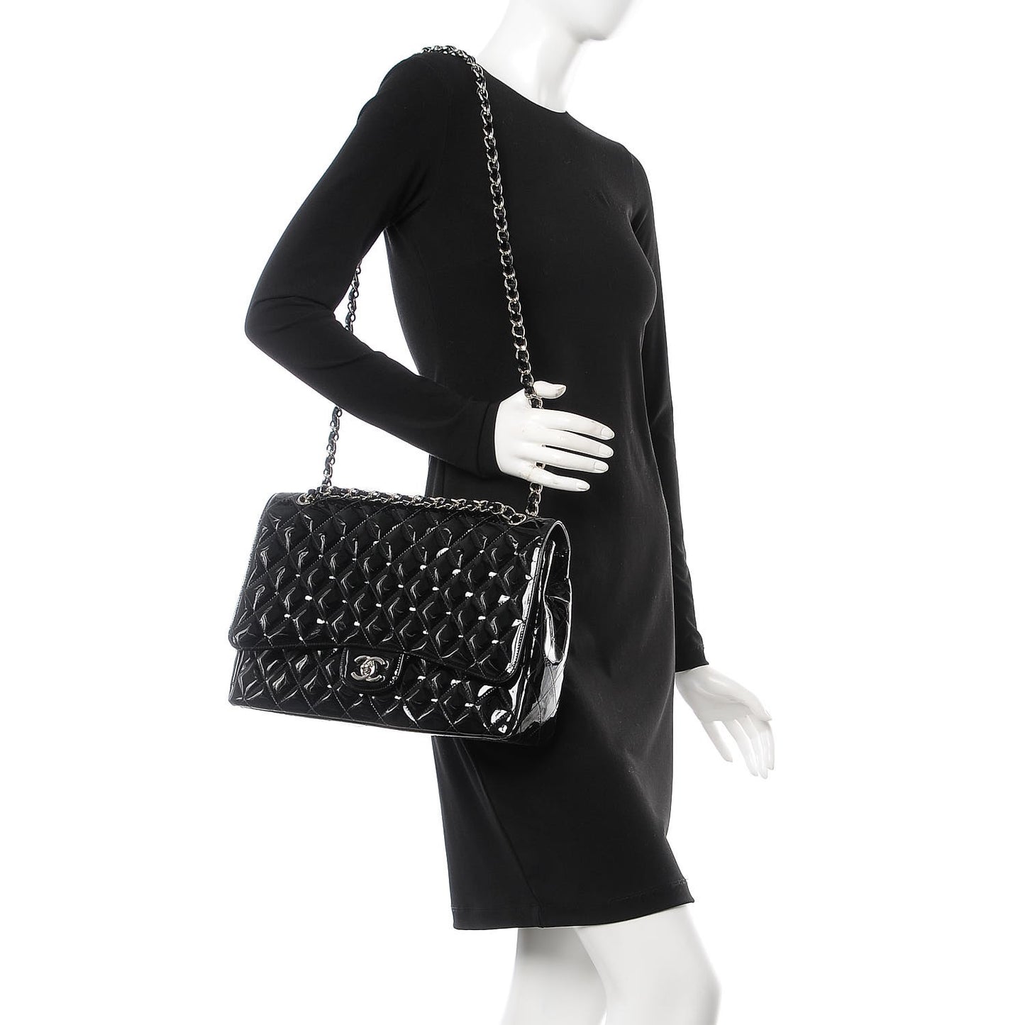 Patent Quilted Maxi Single Flap Black