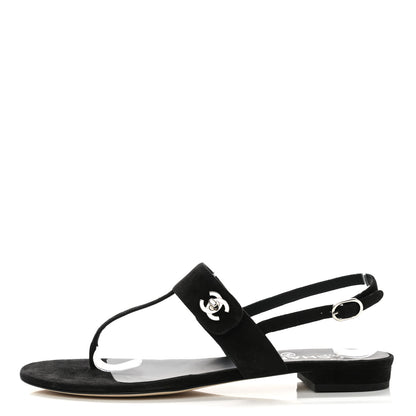Chanel Suede CC Thong Sandals 38 Black 1 of 8