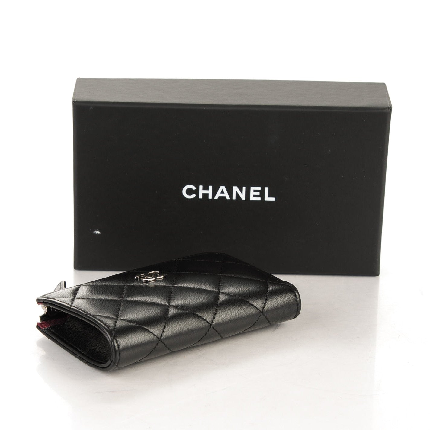 Lambskin Quilted Key Holder Case Black
