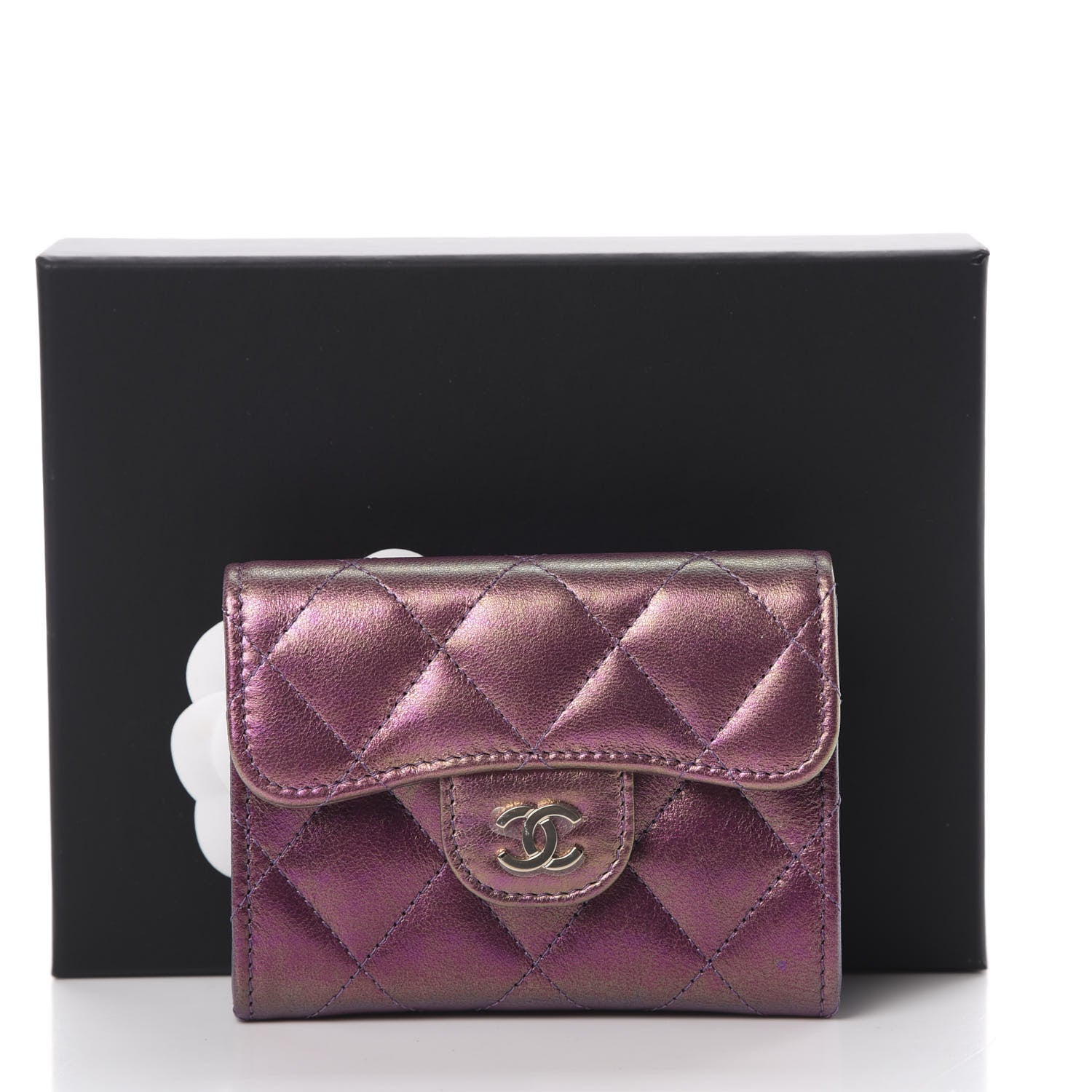 Chanel Iridescent Lambskin Quilted Flap Card Holder Purple 9 of 9