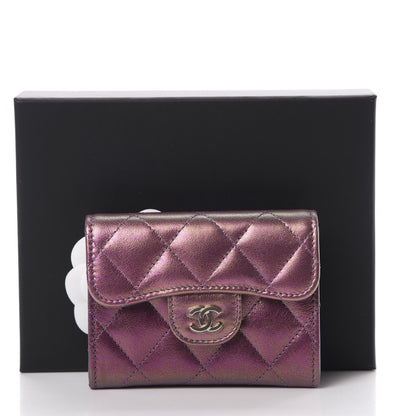 Chanel Iridescent Lambskin Quilted Flap Card Holder Purple 9 of 9