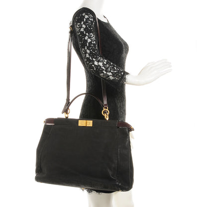 Fendi Buffalo Vitello Large Peekaboo Iconic Satchel Black 2 of 11