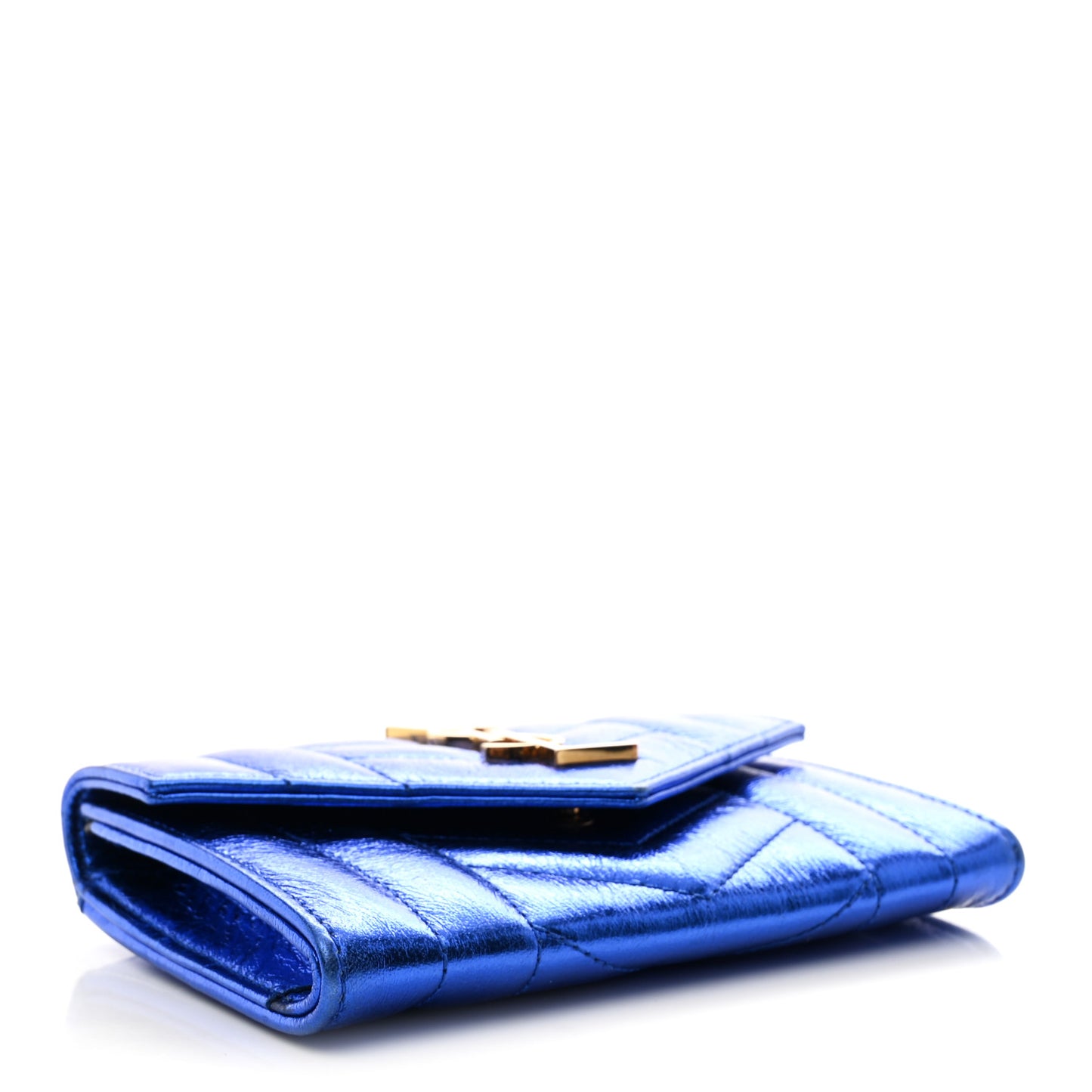 Metallic Goatskin Mixed Matelasse Chevron Small Monogram Envelope Wallet Blue