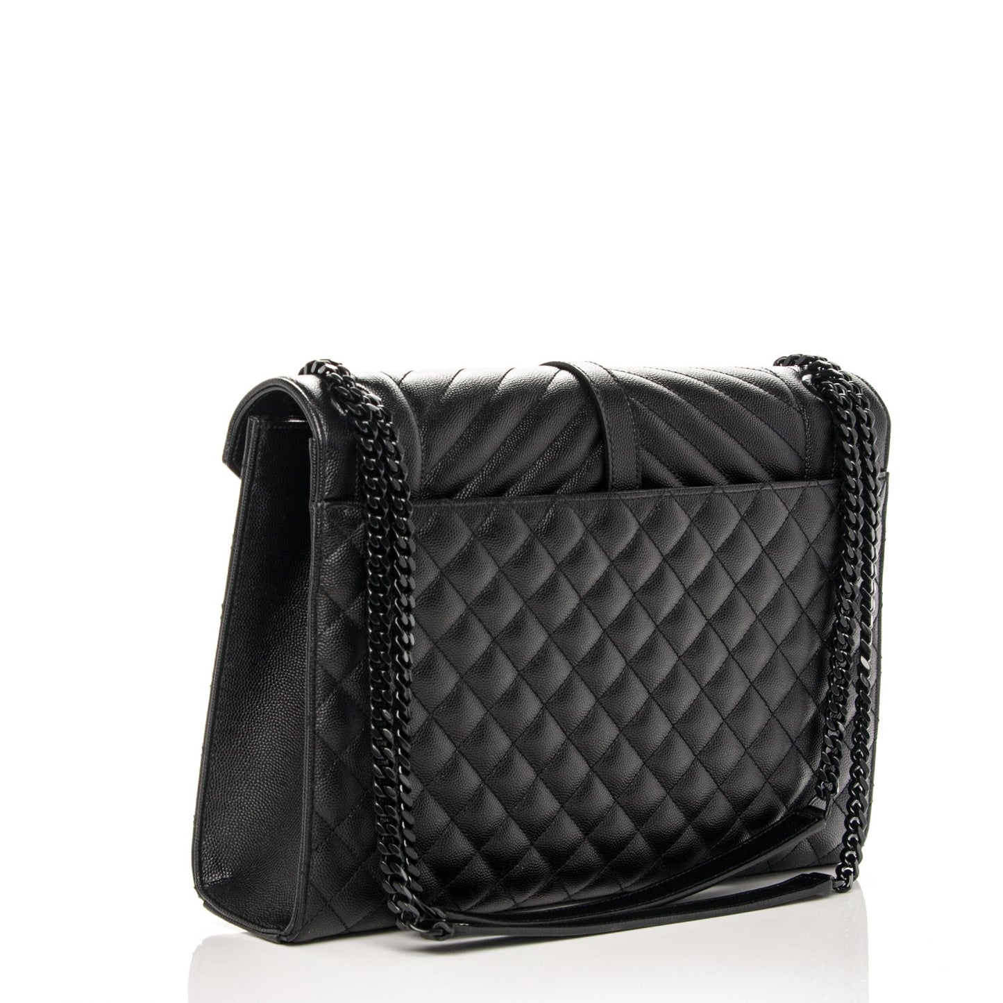Grain De Poudre Textured Mixed Matelasse Large Triquilt Monogram Satchel Black