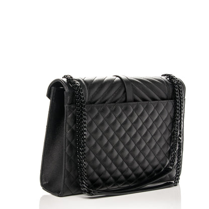 Saint Laurent Grain De Poudre Textured Mixed Matelasse Large Triquilt Monogram Satchel Black 3 of 8