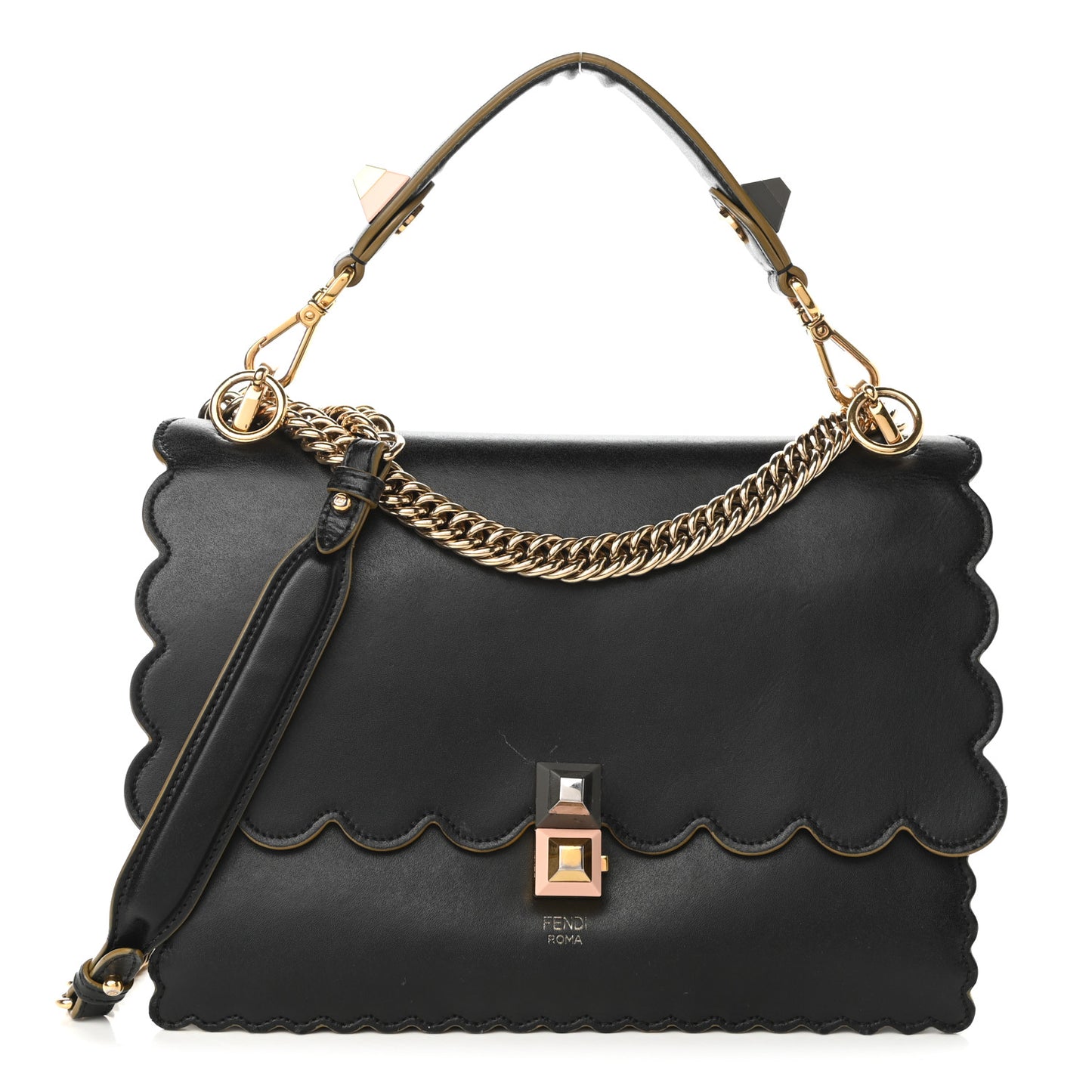 Vitello Liberty Scalloped Studded Kan I Shoulder Bag Black