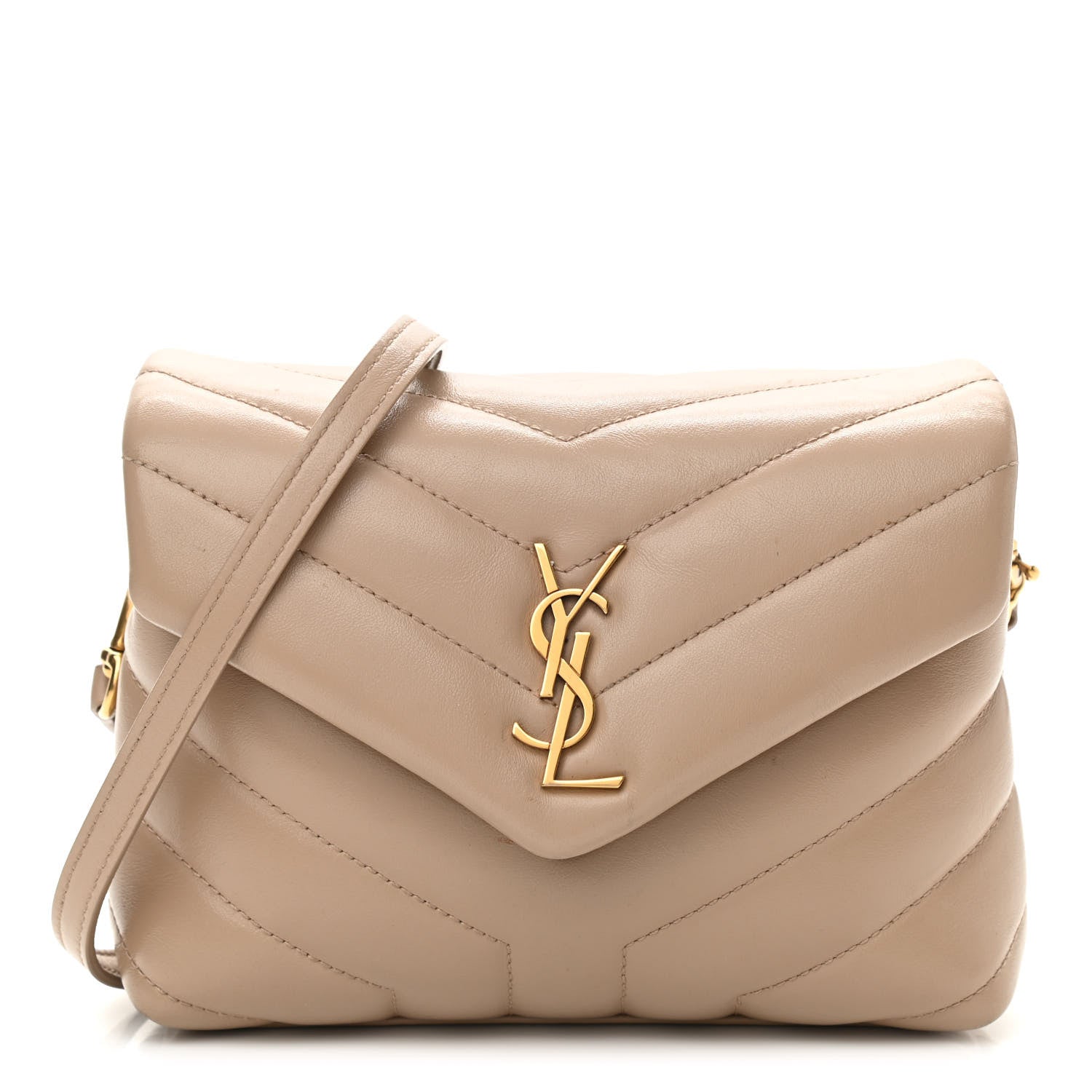 Saint Laurent Calfskin Y Quilted Monogram Toy Loulou Crossbody Bag Dark Beige 1 of 12