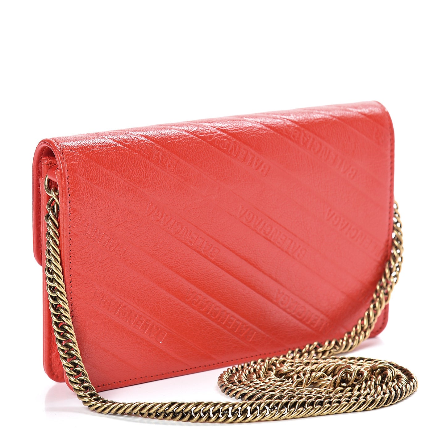 Shiny Goatskin Logo Embossed BB Wallet On Chain Vivid Red