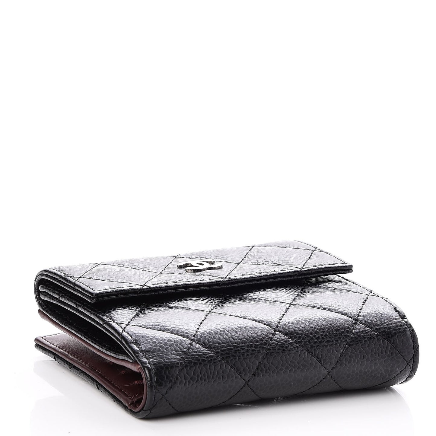 Caviar Quilted Compact Flap Wallet Black