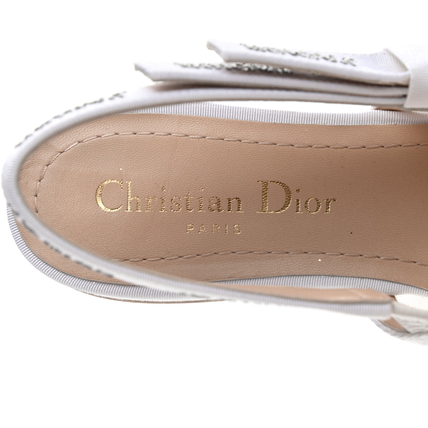 Mesh Plumetis Grosgrain Studded J'Adior Slingback Ballet Flats 37.5 White