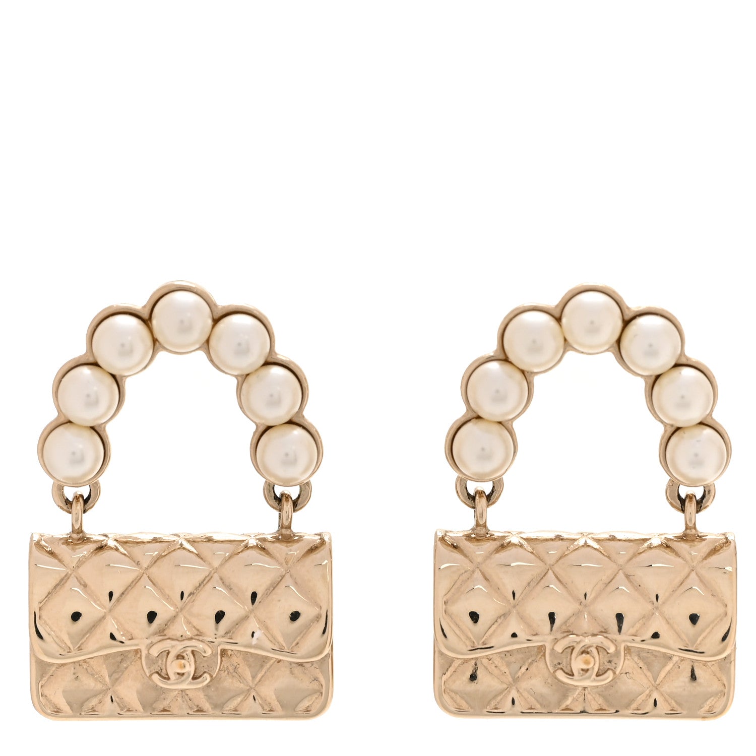 Chanel Pearl Quilted CC Flap Bag Earrings Gold 1 of 4