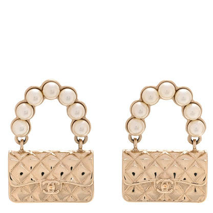 Chanel Pearl Quilted CC Flap Bag Earrings Gold 1 of 4