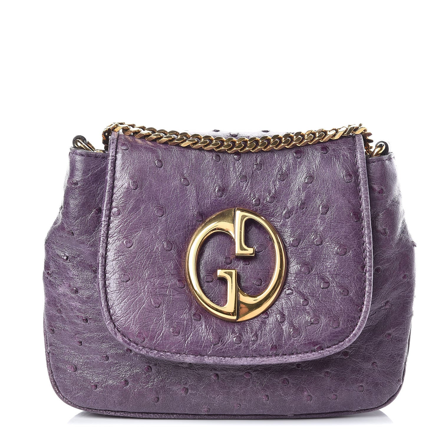 Gucci Ostrich Small 1973 Chain Shoulder Bag Purple 1 of 12