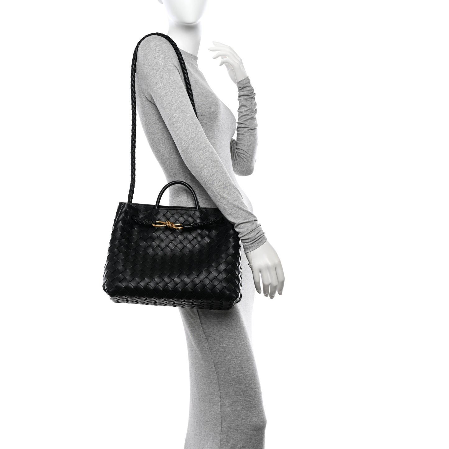 Nappa Intrecciato Medium Andiamo Shoulder Bag Black