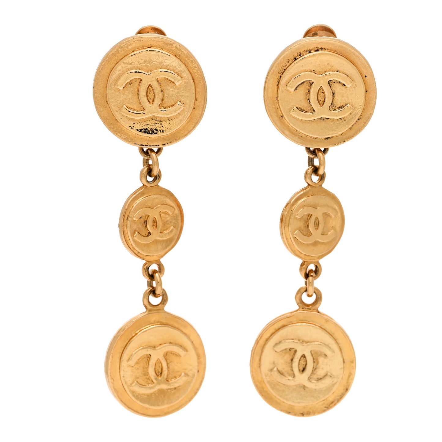 Metal CC Medallion Clip On Earrings Gold