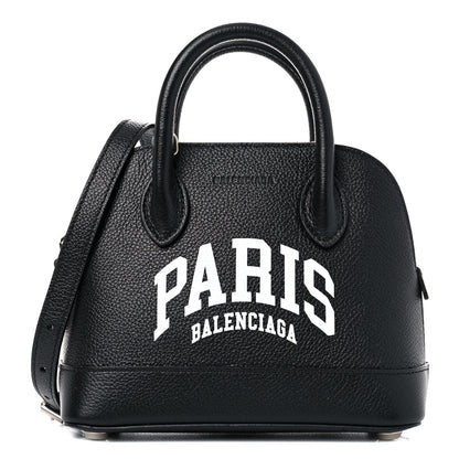 Balenciaga Grained Calfskin Cities Paris XXS Ville Top Handle Bag Black White 1 of 8