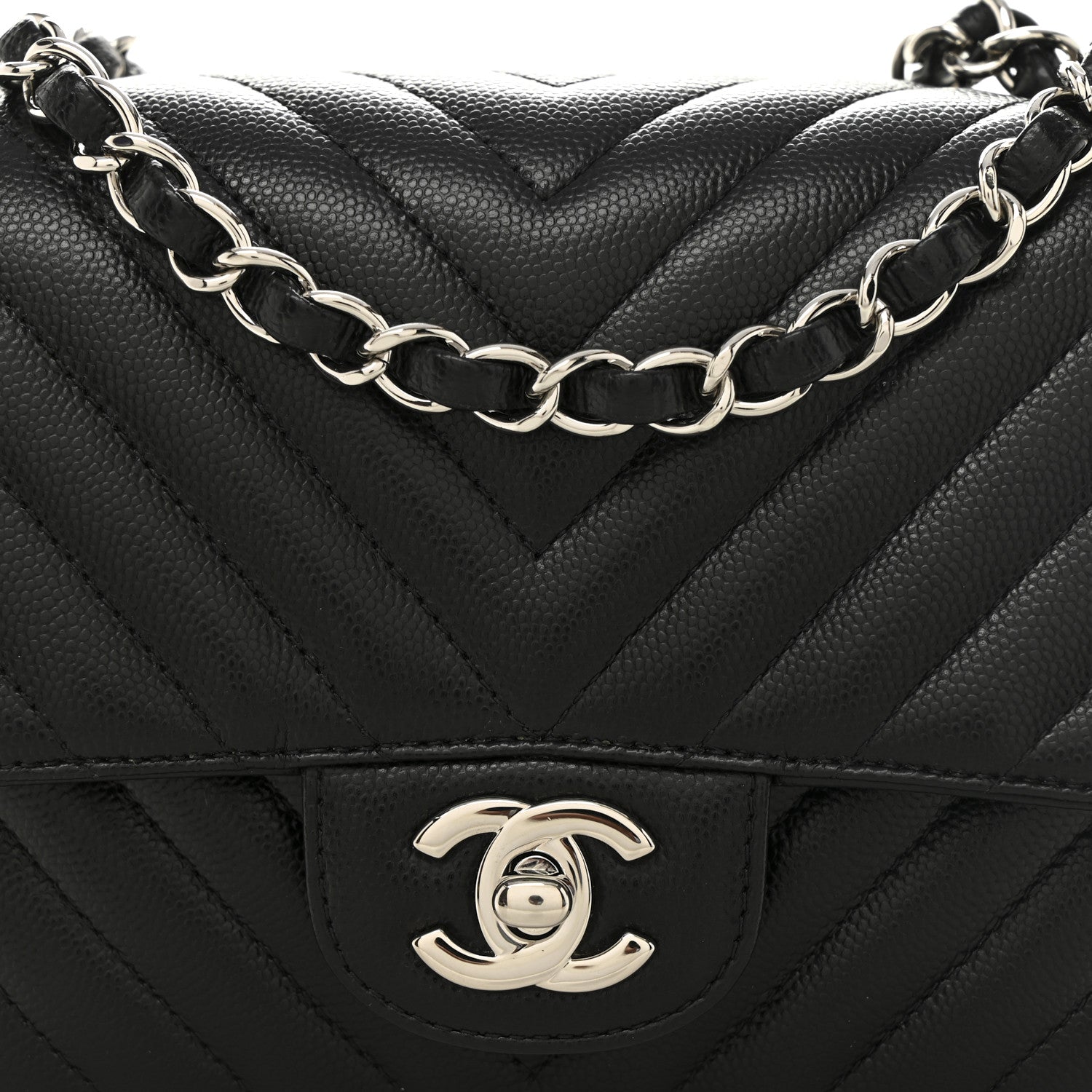 Chanel Caviar Chevron Quilted Mini Square Flap Black 8 of 10
