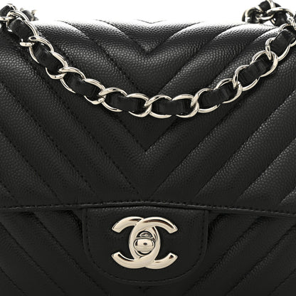 Chanel Caviar Chevron Quilted Mini Square Flap Black 8 of 10