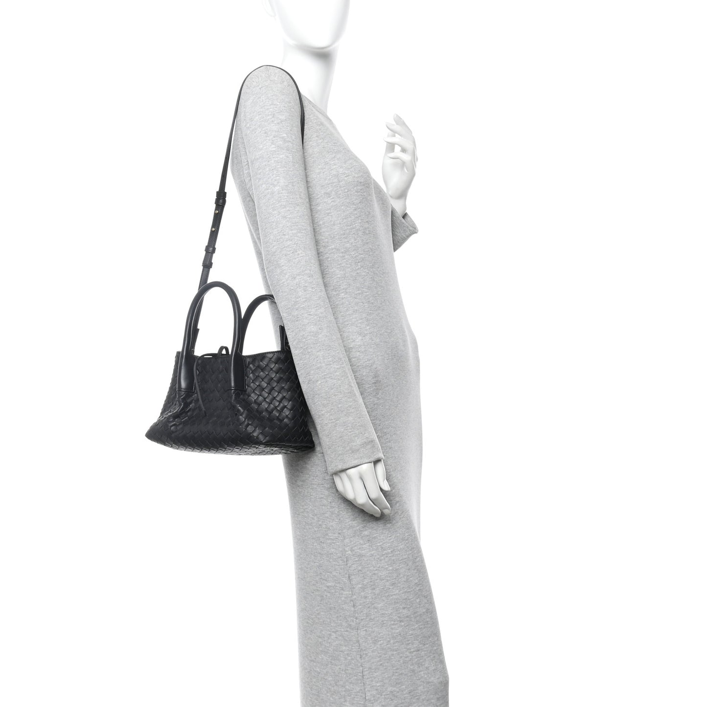 Calfskin Intrecciato Small Pinacoteca Tote Black Fondant