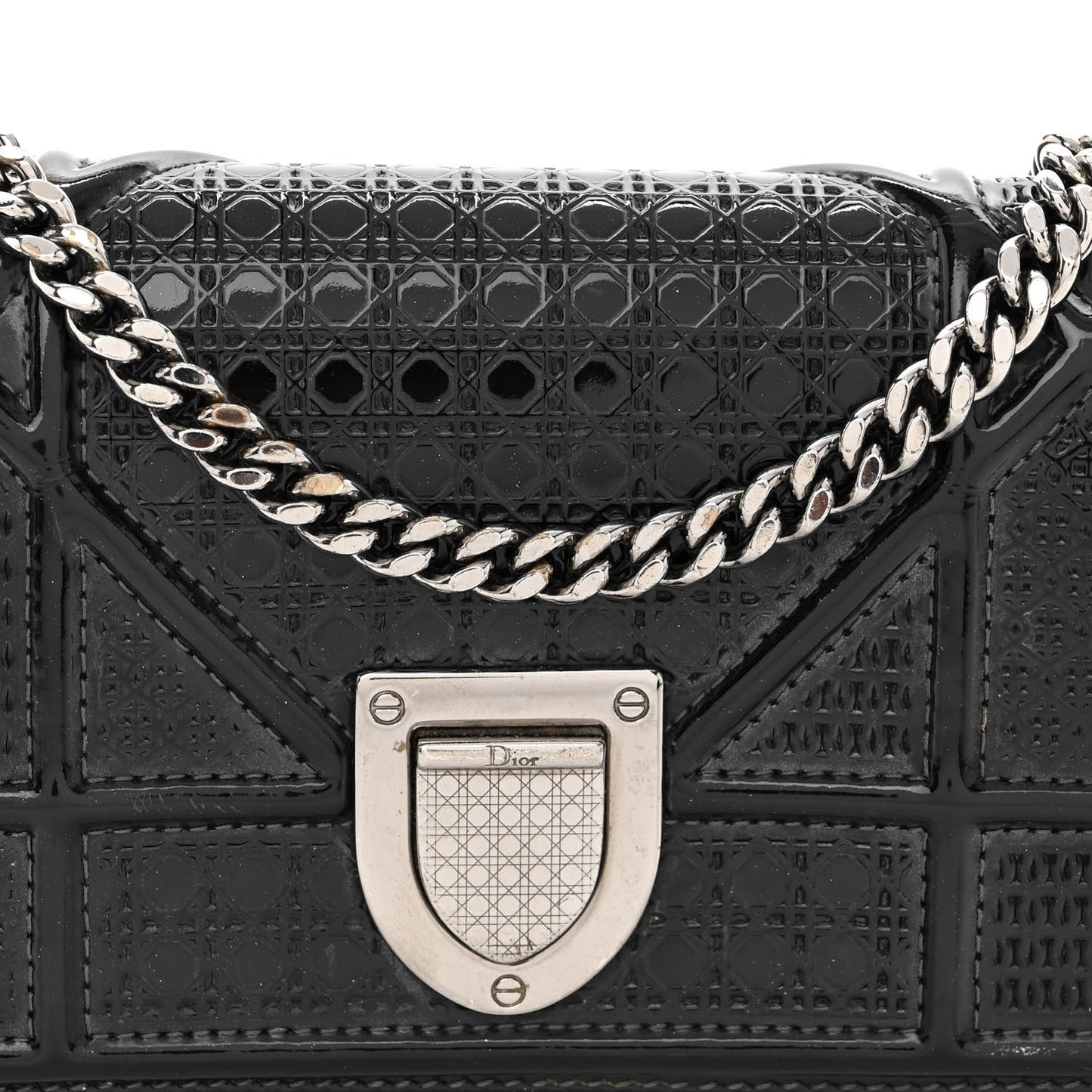 Patent Micro-Cannage Baby Diorama Flap Bag Black