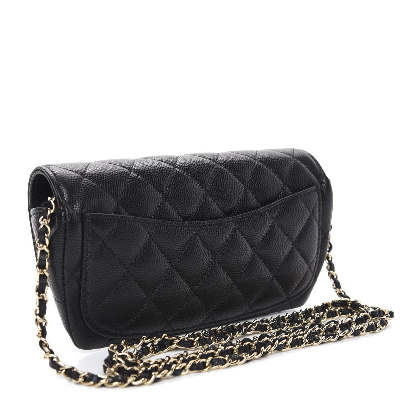 Caviar Quilted Glasses Case With Chain Black