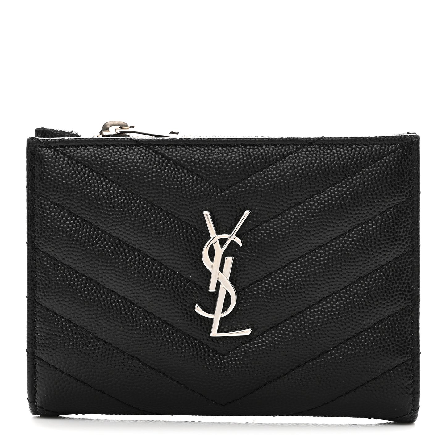 Grain De Poudre Matelasse Chevron Monogram Zipped Two-Part Wallet Black
