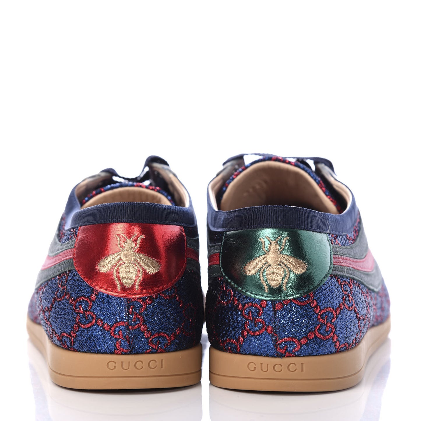 Lurex Calfskin Web GG Monogram Mens Falacer Sneakers 8.5 Iridescent Blue Iridescent Red Silver