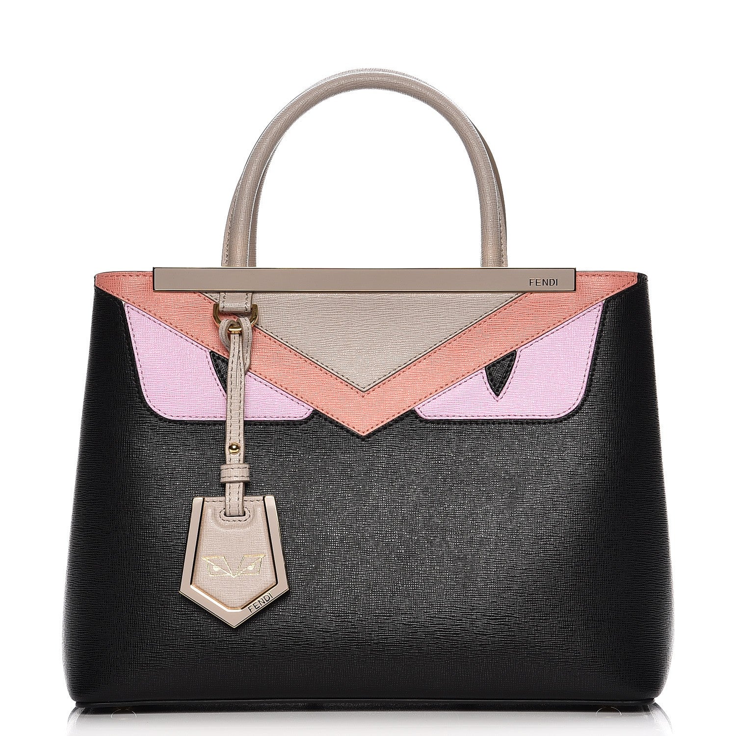 Fendi Vitello Elite Monster Petite 2Jours Tote Multicolor Black Grigio Polvere Multicolor 1 of 9