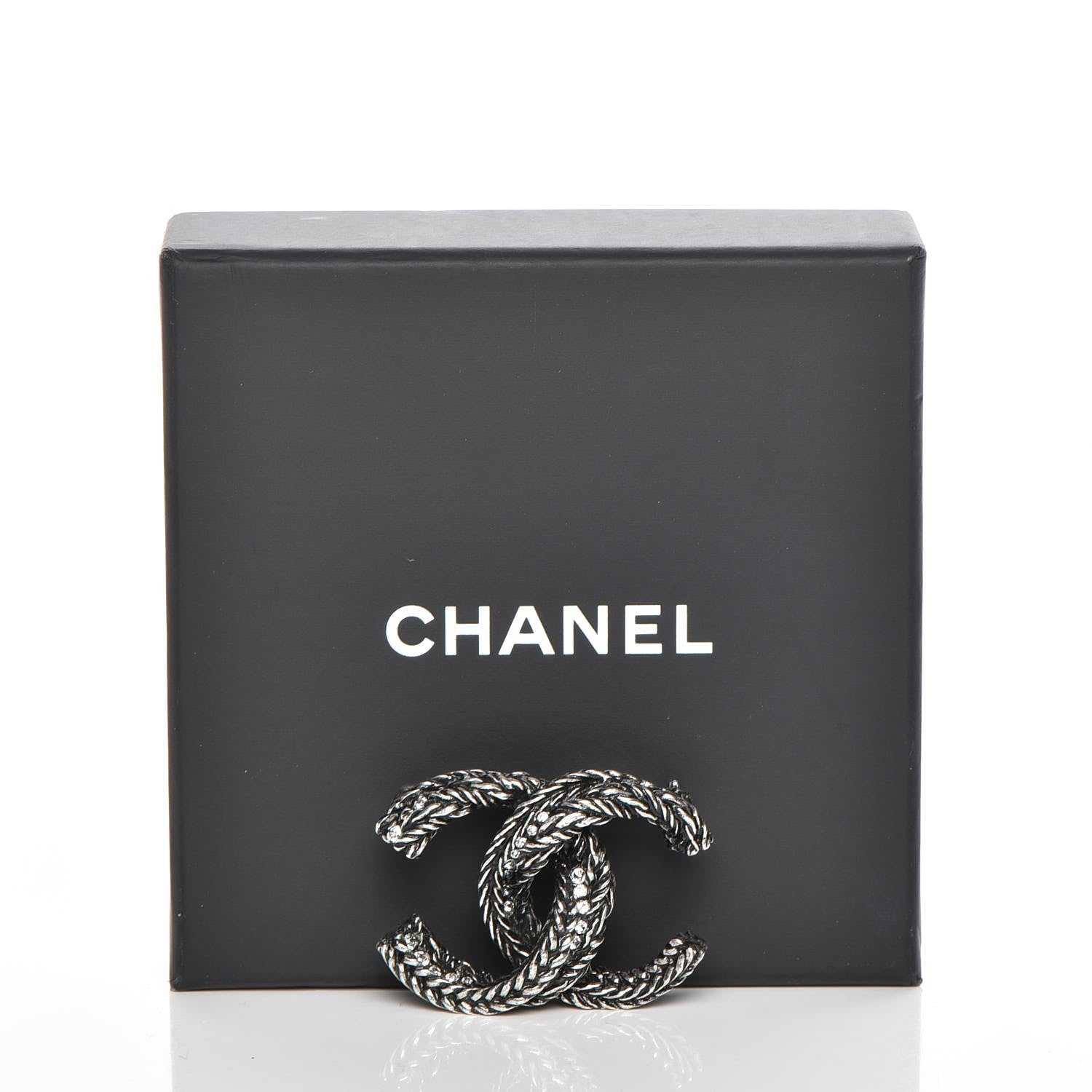 Chanel Crystal Ruthenium Braided CC Brooch 6 of 6