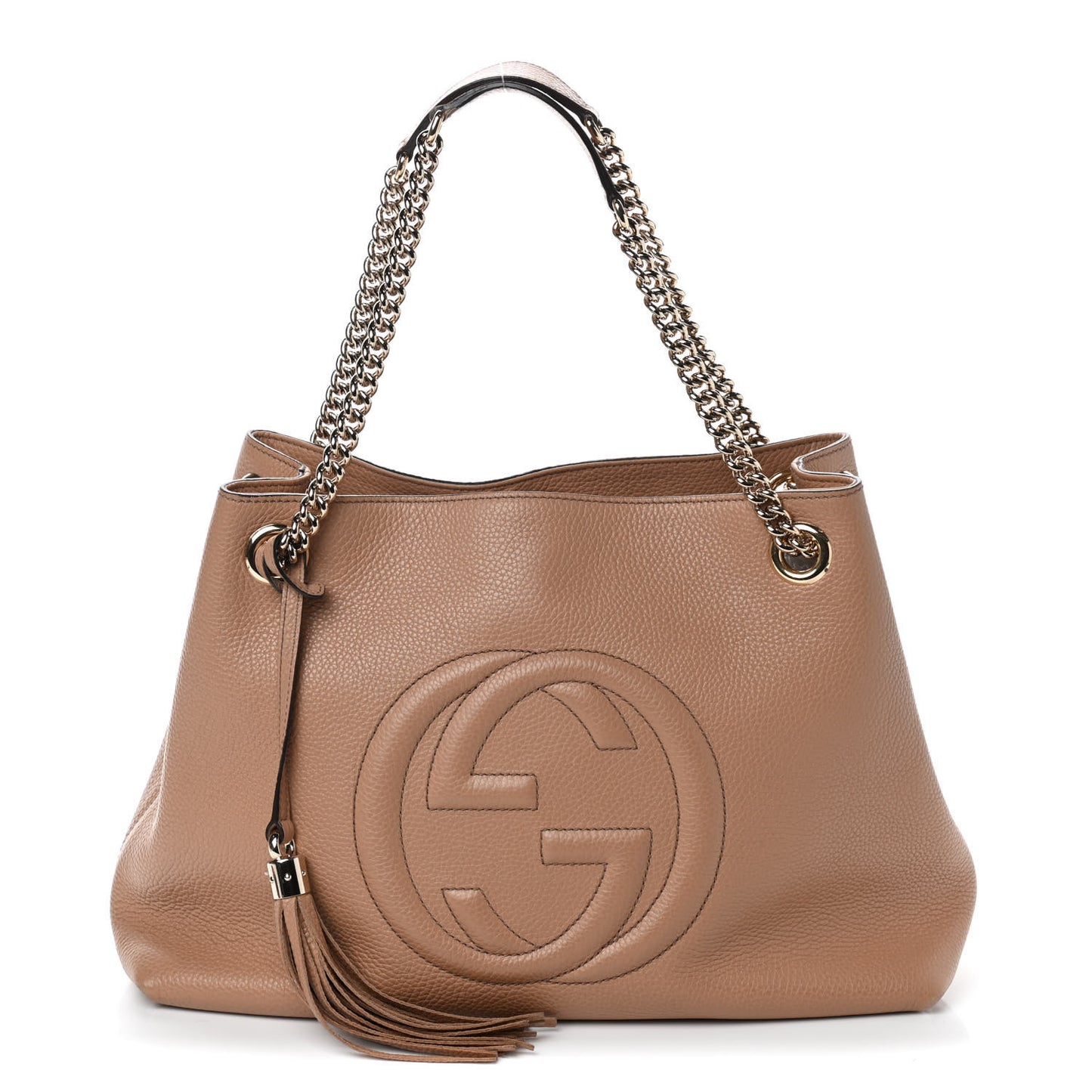 Pebbled Calfskin Medium Soho Chain Shoulder Bag Rose Beige