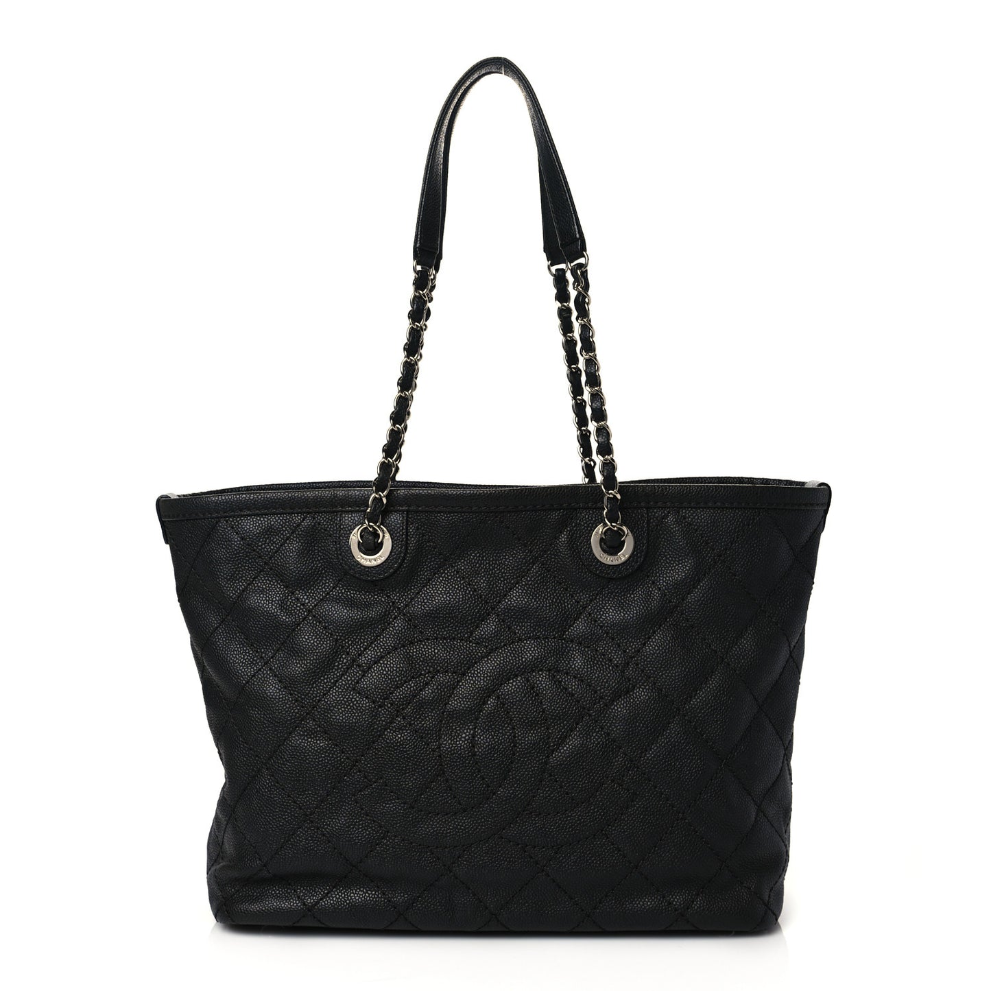 Grained Calfskin Quilted Small Daily Shopping Tote Black