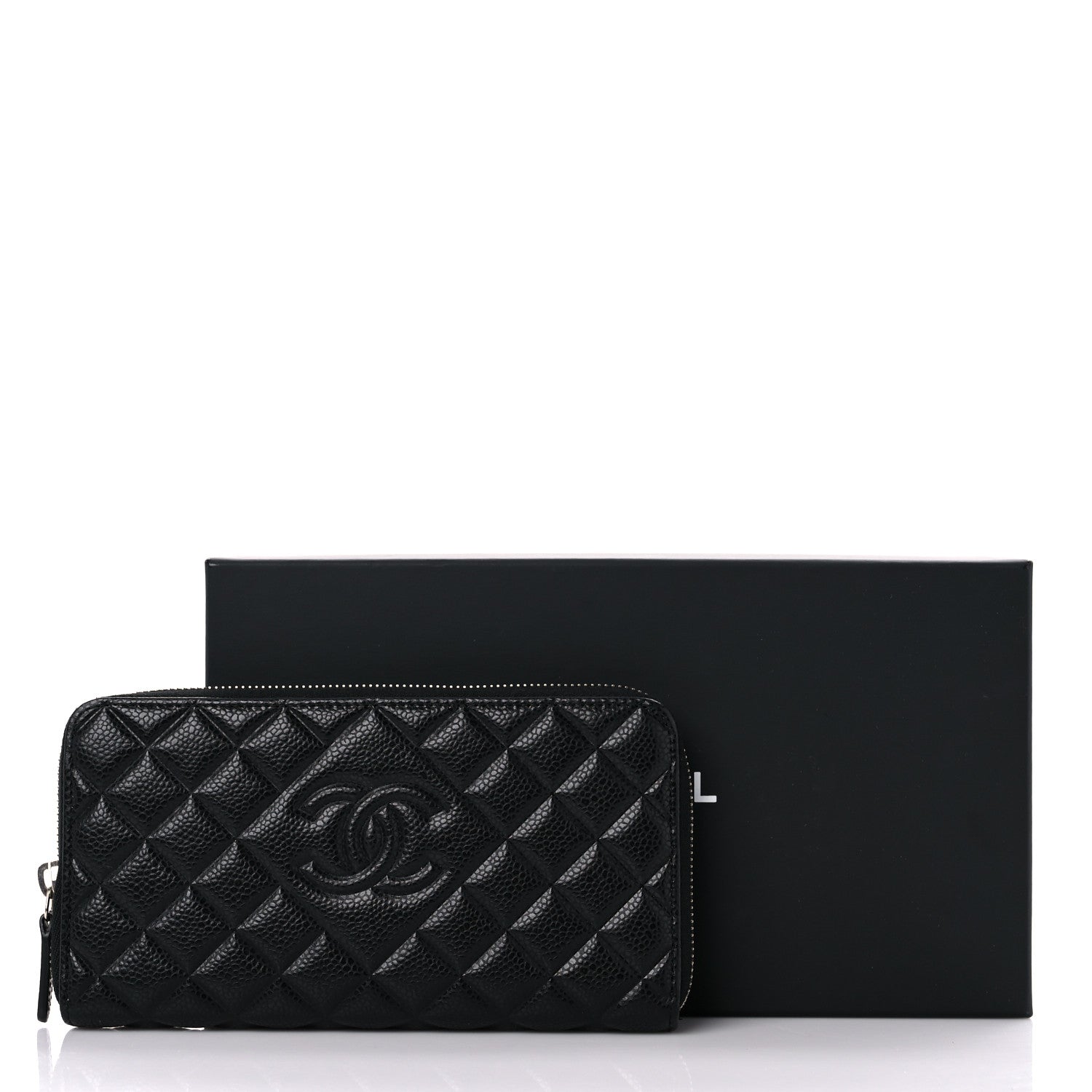 Chanel Caviar Quilted Diamond CC Gusset Zip Around Wallet Black 11 of 11