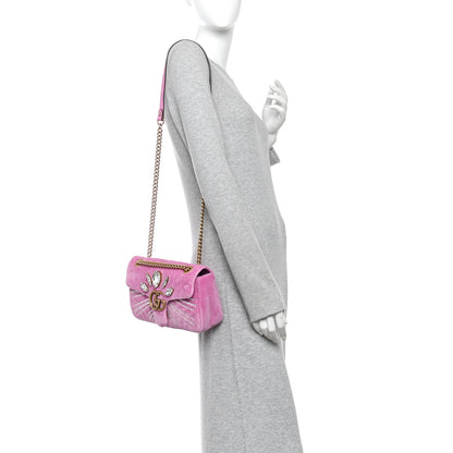 Gucci Velvet Matelasse Marquise Crystals Embroidered Small GG Marmont Shoulder Bag Malva 2 of 10