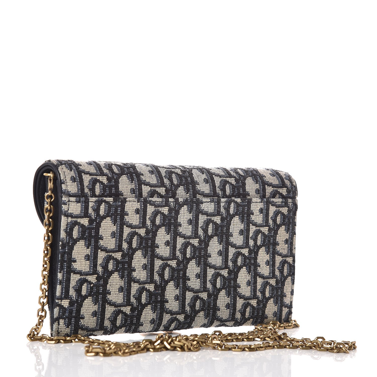 Christian Dior Oblique Saddle Chain Wallet Blue 4 of 9