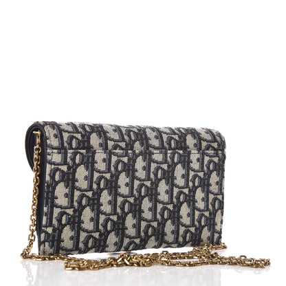 Christian Dior Oblique Saddle Chain Wallet Blue 4 of 9