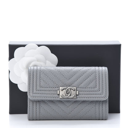 Chanel Caviar Chevron Quilted Boy Flap Card Holder Grey 9 of 9