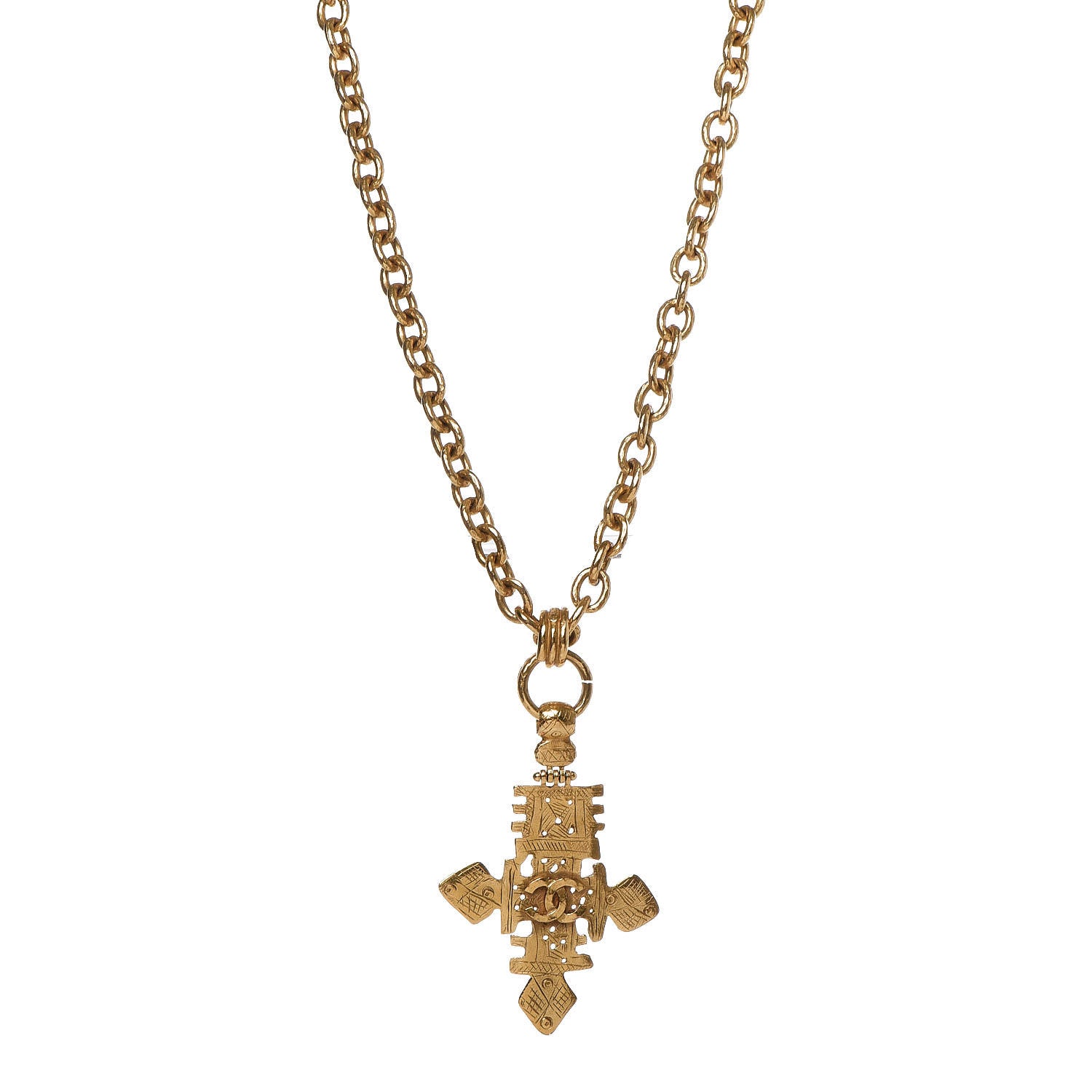 Chanel Chain CC Cross Necklace Gold 1 of 4